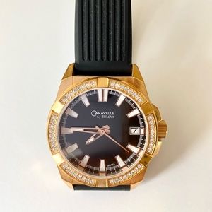 NWOT Caravelle by Bulova Menswear Inspired Crystal Face Watch